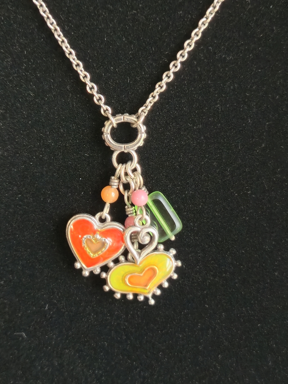 Vintage Retired Brighton Enamel Heart Charm Necklace - Y2K Boho